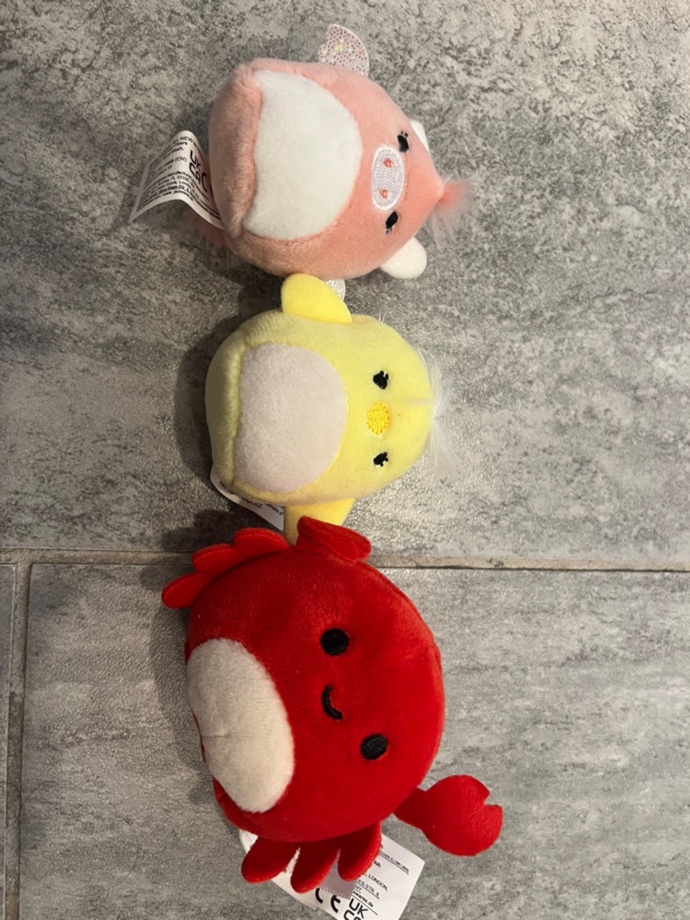 Squishmallow set (not originally sold as a set) dragon, crab, chick